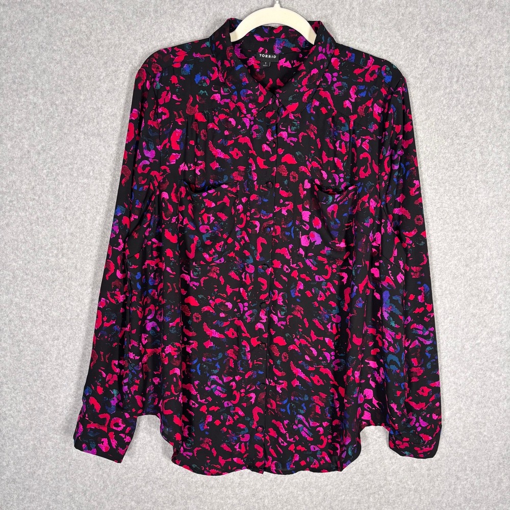 Torrid Animal Print Sheer Tunic Shirt Blouse 1X Pink Red Maximalist Glam Loud